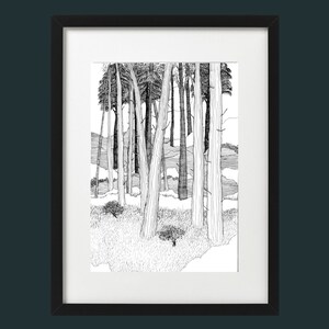 Vaderdagcadeau, pen- en inktkunst, kunstdruk, boomkunst, zwart-witkunst, geschenken voor natuurliefhebber, boomtekening, bosillustratie