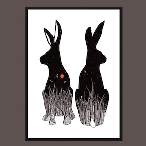 Art print, Animal art, hare art, giclee print, original art, hares, black and white print, Christmas gift, gift ideas, gift for her