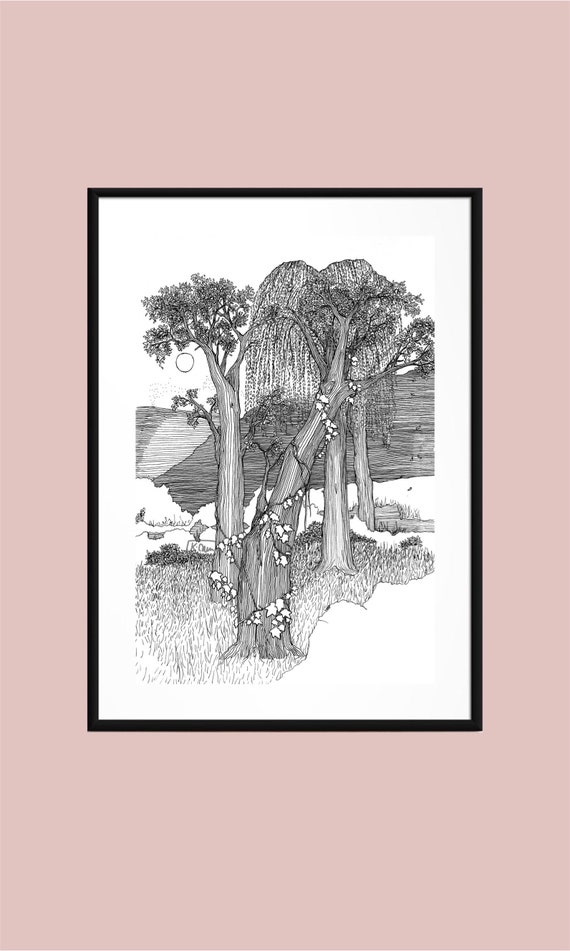 Art Print, Black and White Art, Tree Drawing, Gifts for Nature Lover, Wall  Art, Line Drawing,pen and Ink Art, 