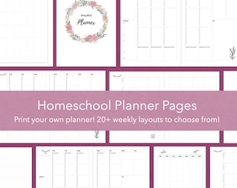 Minimalist homeschool planner with a variety of undated weekly layouts