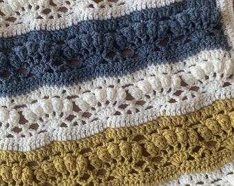 Crochet light baby blanket “Emma”, nub pattern, crochet instructions, DIY, PDF for instant download, nub pattern, spring striped blanket