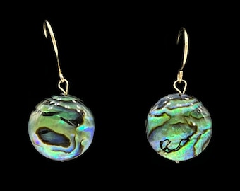 Pendientes de abulón, pendientes chapados en oro, pendientes minimalistas, joyería de abulón, pendientes de piedra para mujer, regalo de abulón para mujer, pendientes de concha