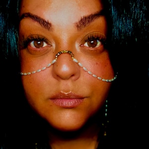 Pearl Face Chain, Pearl Jewelry, Wedding Face Jewelry, Arabic Face Chain, Nose To Ear Chain, Nose Bridge Cuff, Pearl Nose Chain, Festival