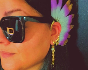 Feather Ear Cuff, Ear Cuff Feathers, Feather Jewelry, Peacock Earrings, Ear Wing, Tribal Earrings, Festival Earrings, Feather Ear Wrap, Gift