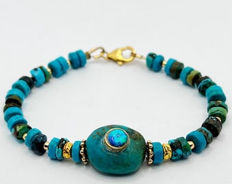 Echtes Perlenarmband mit Türkis- und Opalsteinen - Gold Filled-