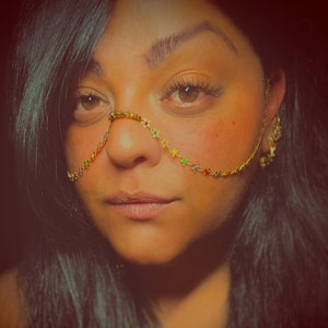 Face Chain, Flower Face Chain, Handmade Jewelry, Flower Jewelry, Gold Face Chain, Nose Bridge Cuff, Burning Man Jewelry, Gold Face Jewelry