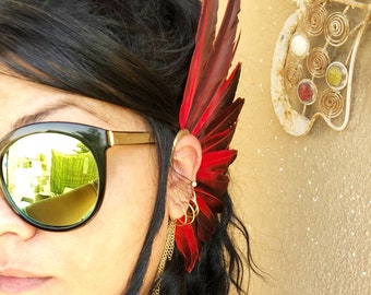 Feather Ear Cuff, Burningman Accessory, Feather Cuffs, Black Feather Ear, Festival Jewelry, Feather Jewelry, Ear Cuffs, Burning Man Jewelry