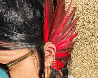 Feather Ear Cuff, Blue Feather Cuff, Red Feather Cuff, Purple Feather Cuff, Earcuff, Hippie Accessories, Cosplay Earcuff, Feather Jewelry