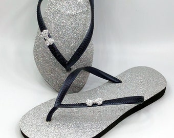 Bow Flip Flops, Glitter Flip Flops, Black Flip Flops, Wedding Flip Flops, Bride Sandals, Thongs Sandals, Bow Sandals, Custom Flip Flops