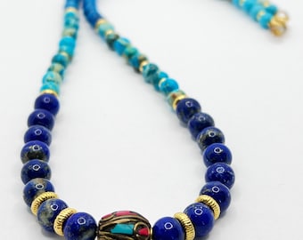Perlenkette aus blauem Jaspis und Lapislazuli-Steinen