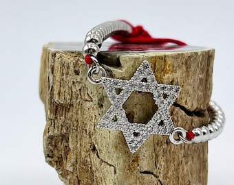 Beaded Star Of David Adjustable Bracelet Combined With Lucky Red Silk Cord