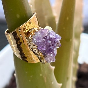 Amethyst Ring, Gemstone Ring, Gold Ring Cuff, Amethyst Druzy Ring, Crystal Gold Ring, Adjustable Ring, Statement Stone Ring, Wedding Ring
