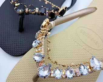 Strassbesetzte Flip-Flops mit Kettenanhänger, glitzernde Strandsandalen, glamouröse Sommerschuhe, Geschenk für Braut und Party