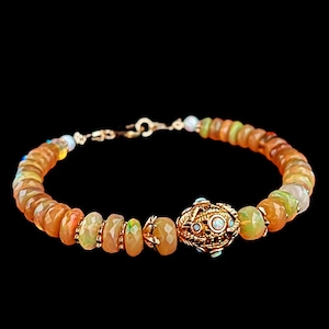 Einzigartiges echtes natürliches äthiopisches Opalperlenarmband -Gold gefüllt-