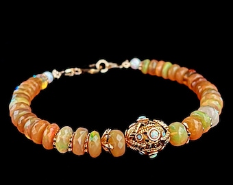 Einzigartiges Armband aus echten äthiopischen Opalperlen – vergoldet