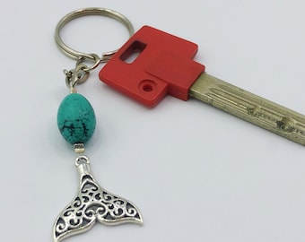 Whale Tail Keychain, Whale Tail Gift, Whale Tail Keyring, Nautica Accessories, Ocean Lovers Gift, Turquoise Keychain, Whale Tail Key Ring