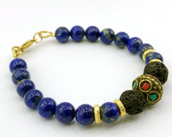 Bracelet en perles de lapis-lazuli naturel