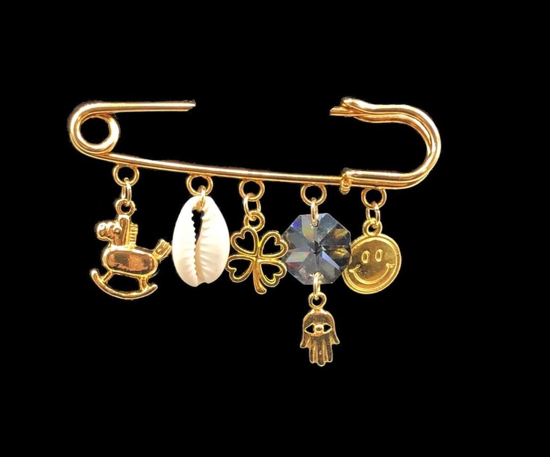 Safety Pin, Safety Pin Charms, Duas Baby Pin, Hamsa Safety Pin, Safety