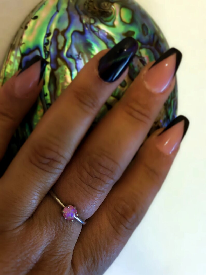 Dainty Pink Opal Ring Sterling Silver