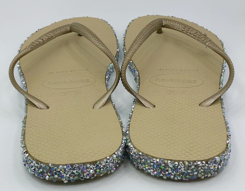 Glitter Flip Flops Gold Flip Flops Gold Havaianas Crystals Etsy