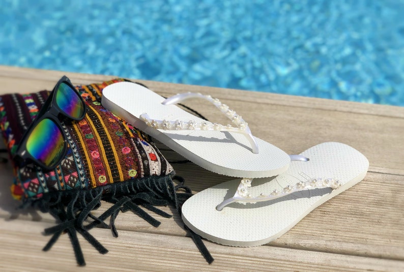 Custom Bridal Havaianas Flower Flip Flops Shoes