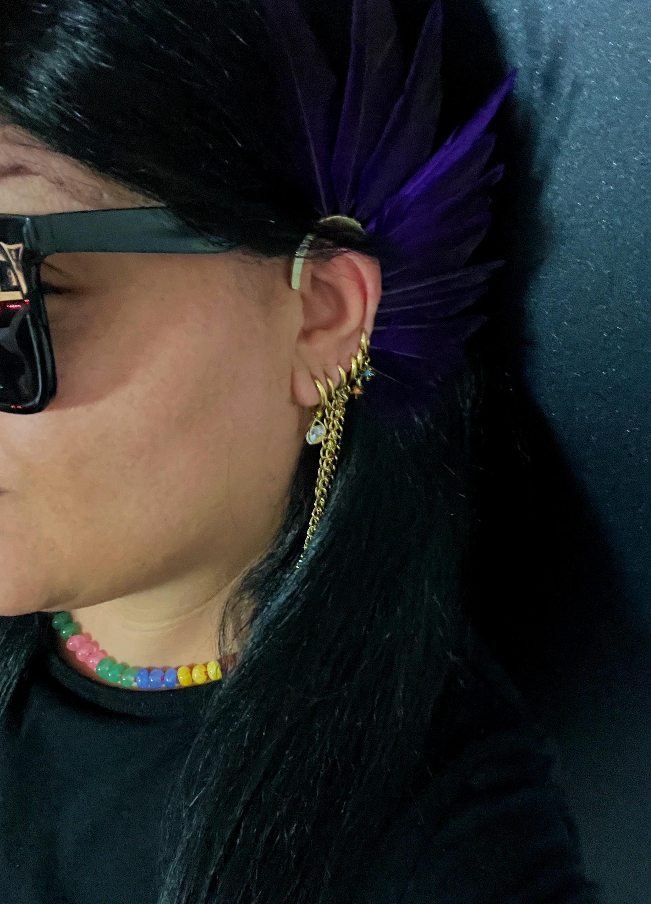 Vibrant Feather Ear Cuff in blue & purple, for the left ear Feather ear cuffs – Amazira main image 3