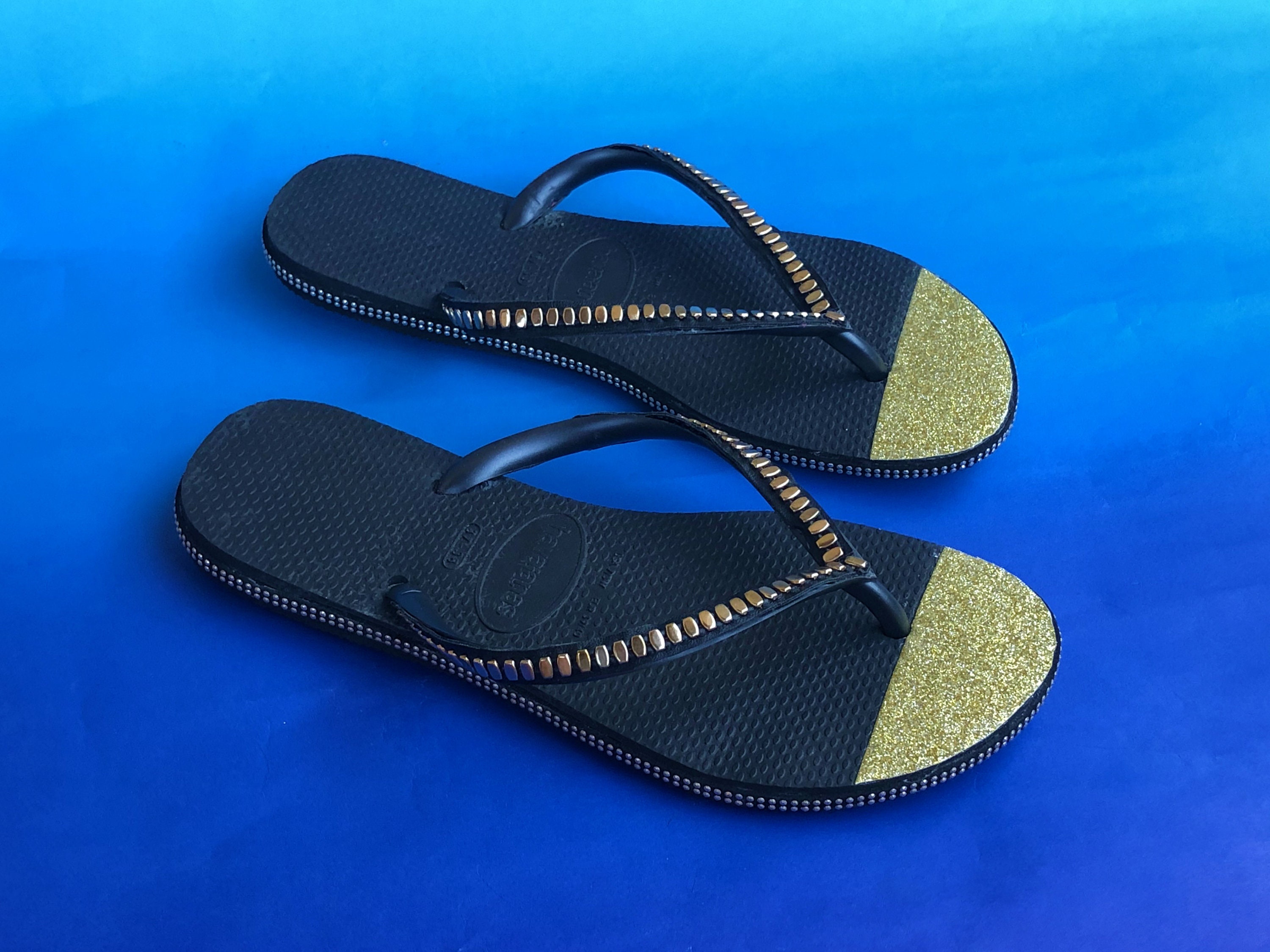 Unique Hand Made Black & Gold Glitter Havaianas Flip Flops | Etsy