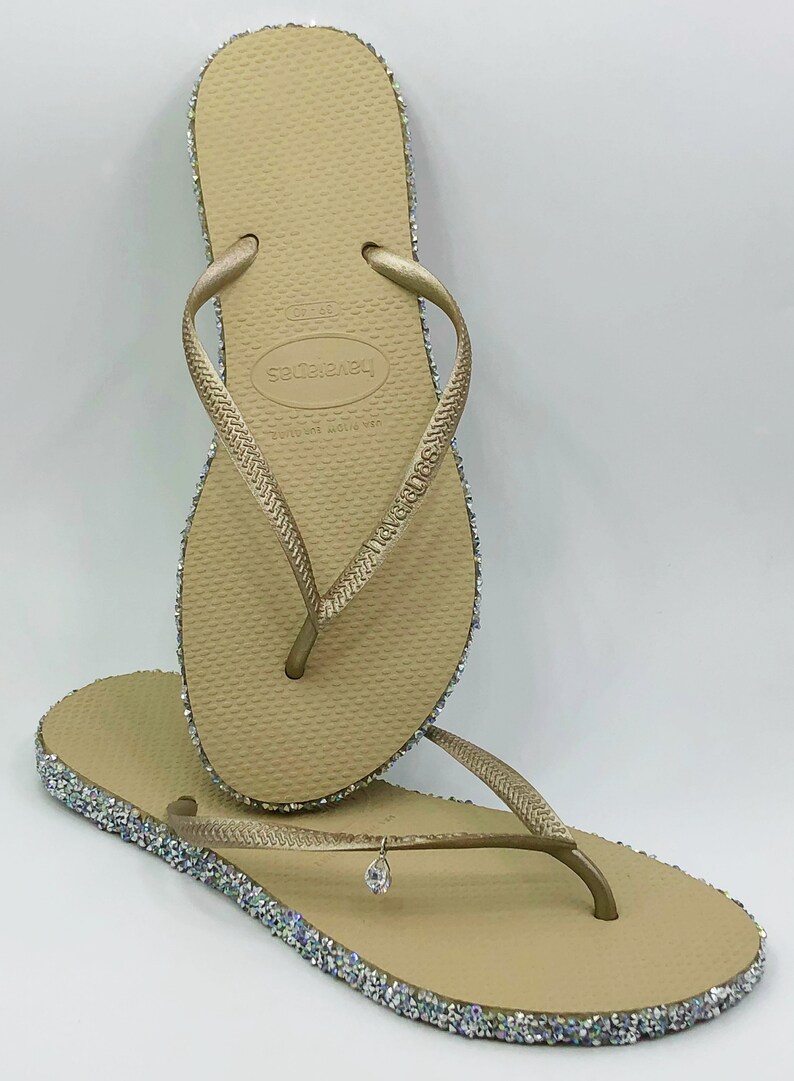 Glitter Flip Flops Gold Flip Flops Gold Havaianas Crystals Etsy