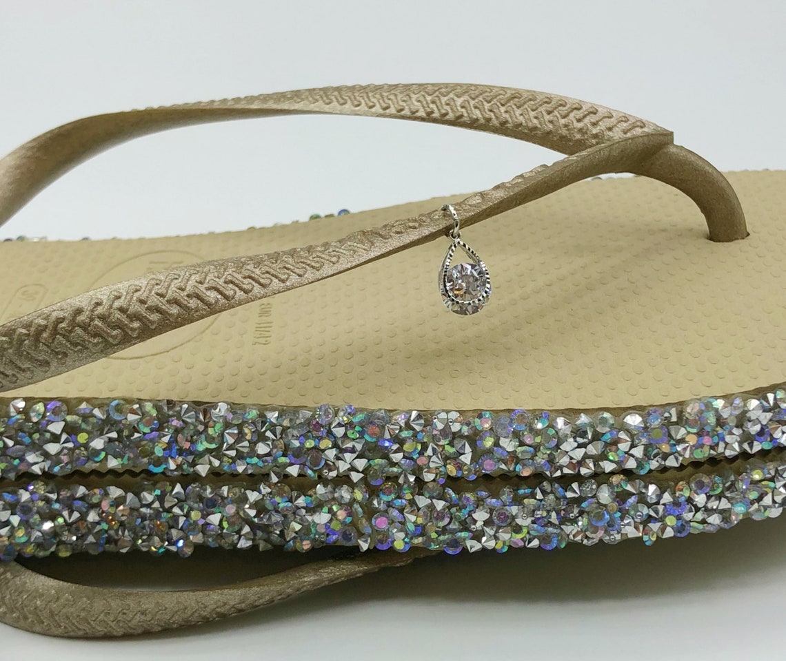 Glitter Flip Flops Gold Flip Flops Gold Havaianas Crystals Etsy