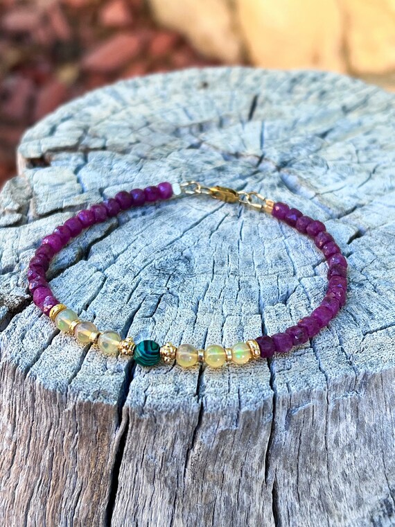 Beaded Ruby Bracelet Ruby Opal Jewelry Fire Opal Bracelet