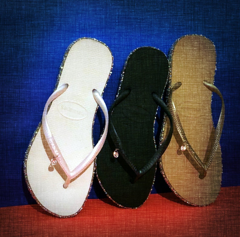 Glitter Flip Flops Gold Flip Flops Gold Havaianas Crystals Etsy