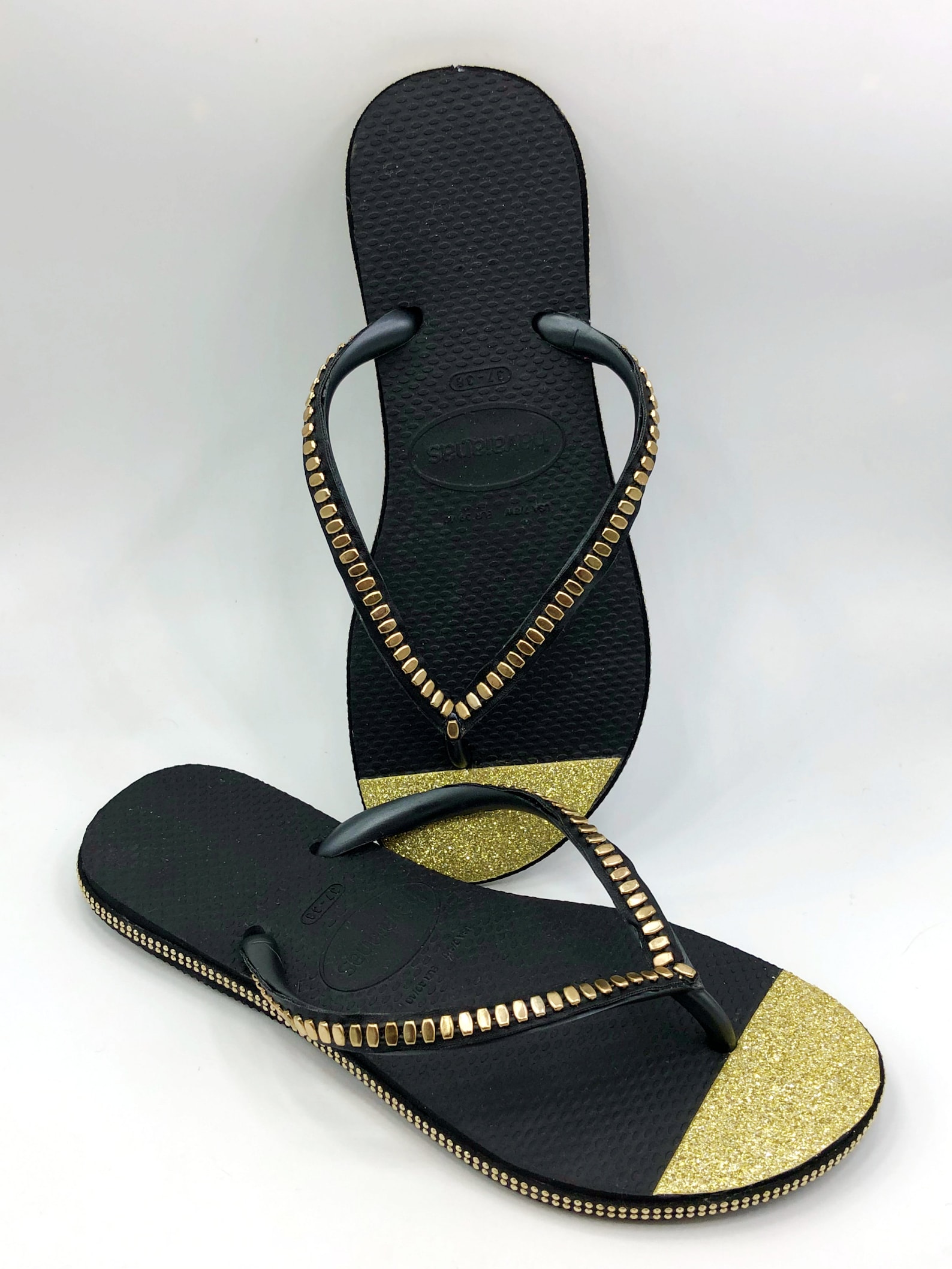 Unique Hand Made Black & Gold Glitter Havaianas Flip Flops | Etsy