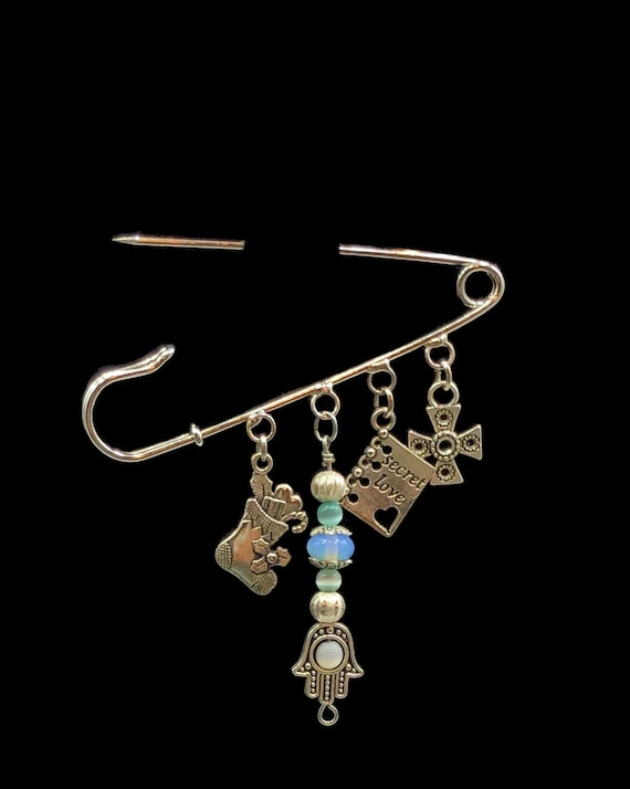 Safety Pin, Safety Pin Charms, Protection Baby, Baby Shower Gift, Duas Baby Pin, Hamsa Safety Pin, Namaste Gift, Safety Baby Pin, Stroller