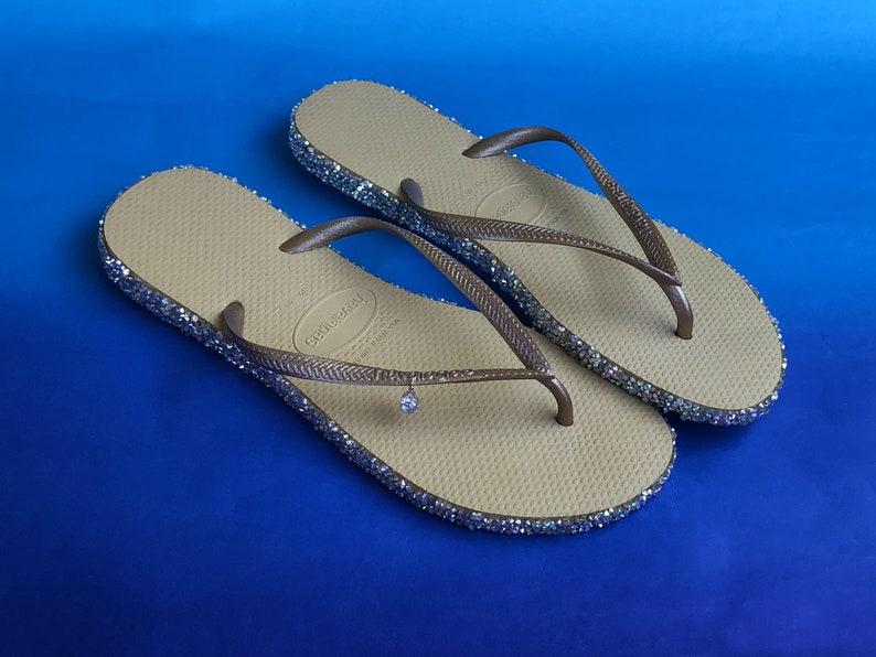 Glitter Flip Flops Gold Flip Flops Gold Havaianas Crystals Etsy