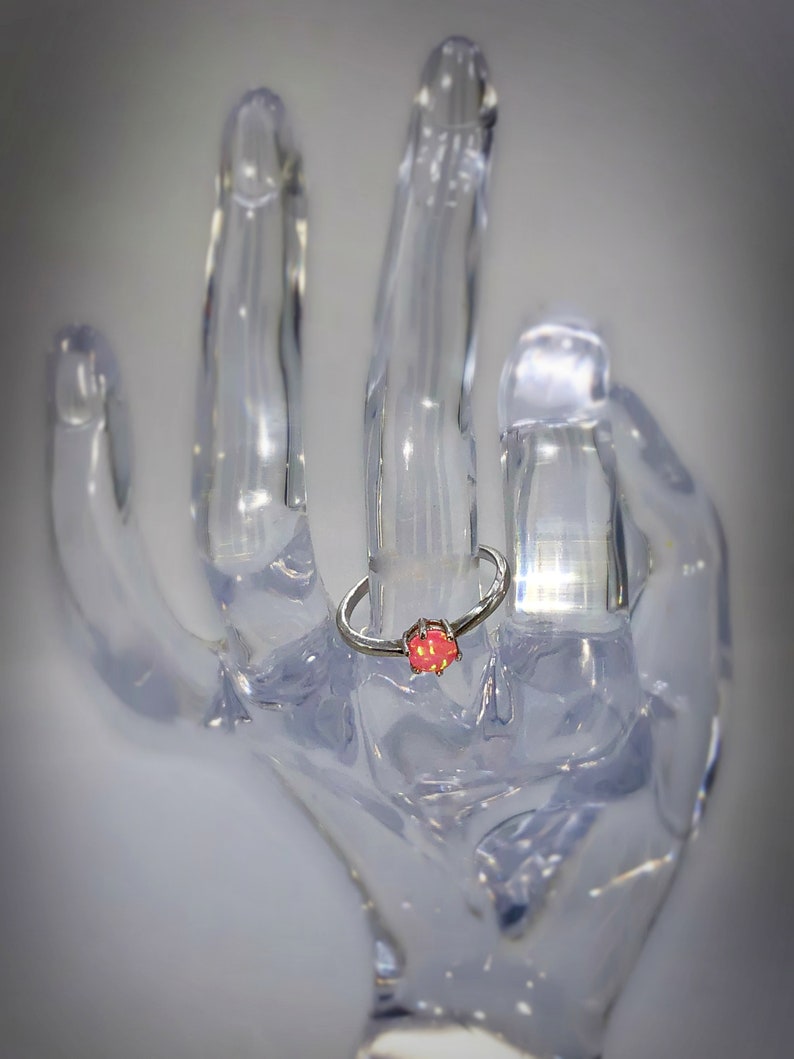 Dainty Pink Opal Ring Sterling Silver