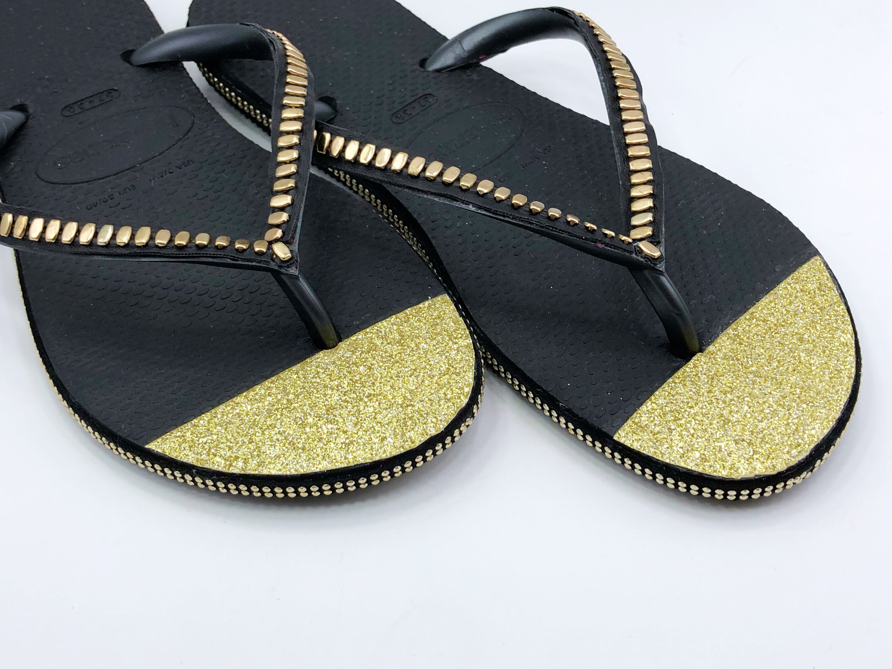 Unique Hand Made Black & Gold Glitter Havaianas Flip Flops | Etsy