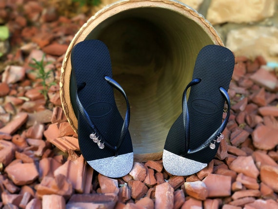 blue glitter flip flops