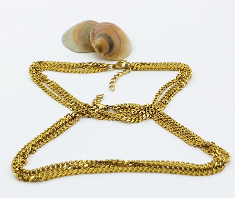 Layered Curb Chain Set Anklet Bracelets Gold Stainless Steel-