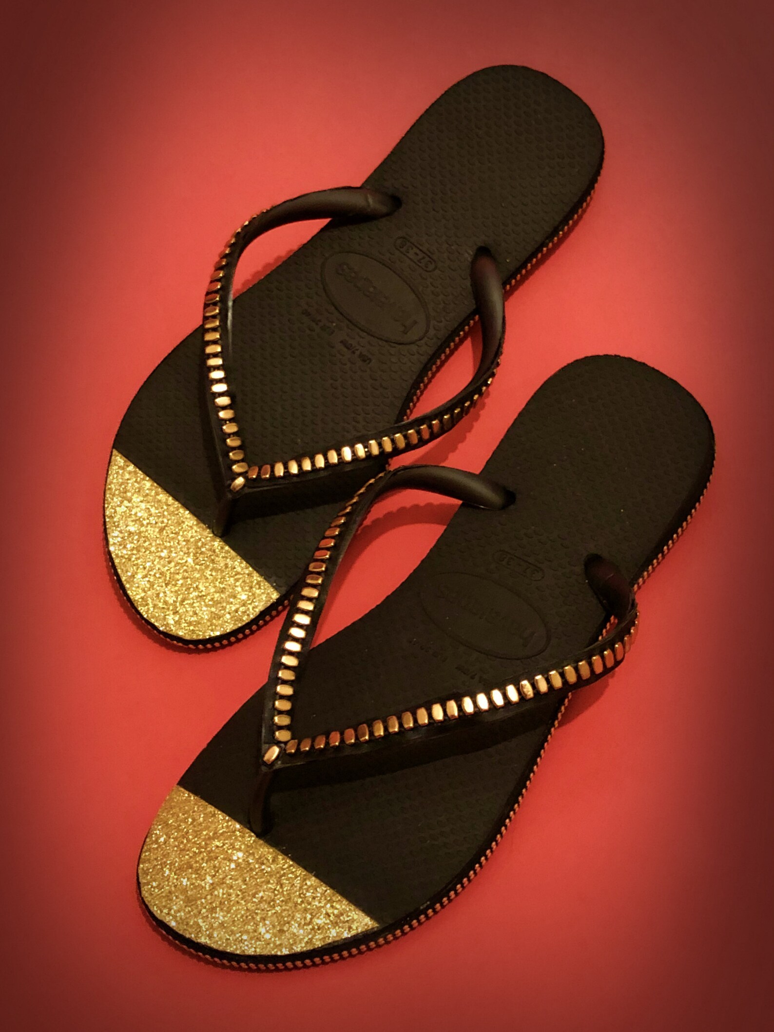 Unique Hand Made Black & Gold Glitter Havaianas Flip Flops | Etsy