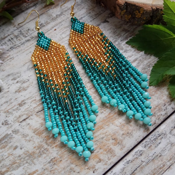 Gold turquoise beaded earrings