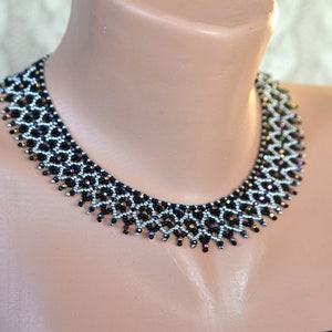 Crystal beaded collar necklace, Black silver necklace, Crystal necklace 画像 8