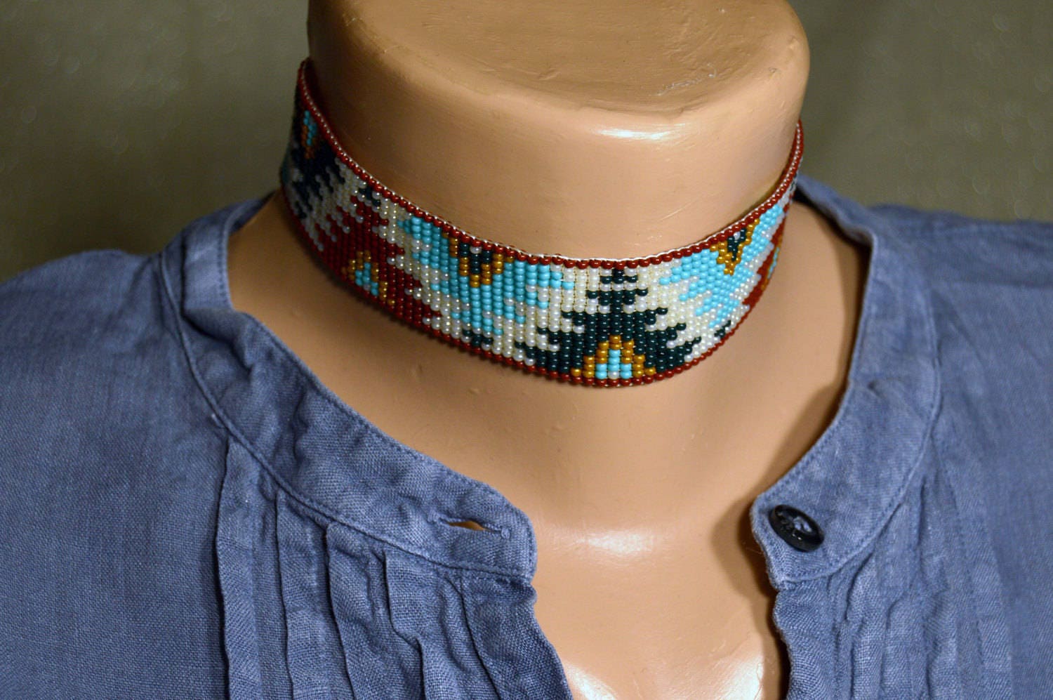 Beaded Choker Necklace Ornament Seed Bead Necklace Ethnick Etsy