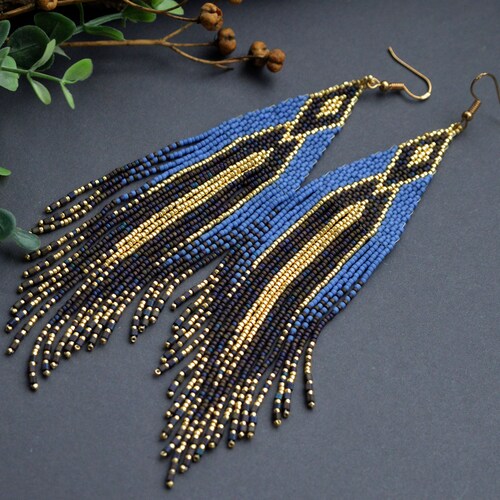 Rainbow Extra Long Beaded Fringe Earrings Seed Bead Earrings - Etsy