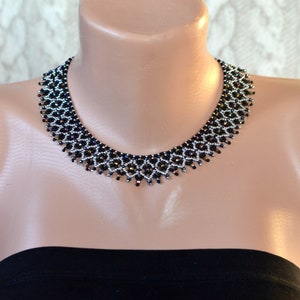 Crystal beaded collar necklace, Black silver necklace, Crystal necklace 画像 2