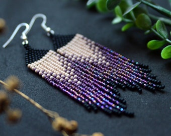 Boucles d'oreilles perlées, boucles d'oreilles de perles de graine de Boho, boucles d'oreilles de Fringe