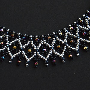 Crystal beaded collar necklace, Black silver necklace, Crystal necklace 画像 3
