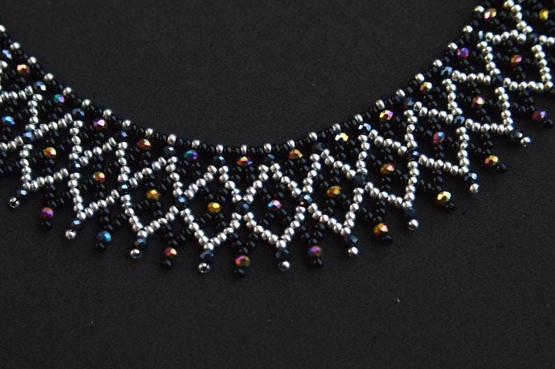 Crystal beaded collar necklace, Black silver necklace, Crystal necklace image 3