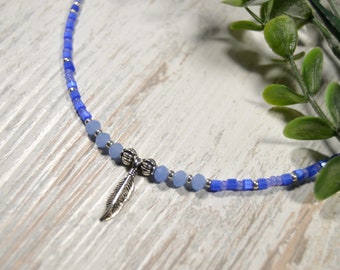 Blue Feather choker Crystal necklace