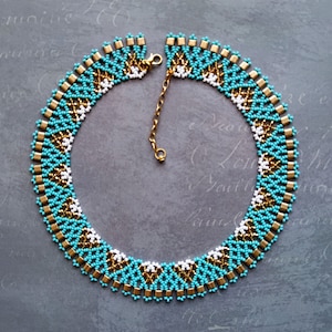 Collar de cuentas de semillas, collar de cuentas de oro blanco turquesa, collar boho, regalo para ella, collar de cuello, collar de cuentas minimalista