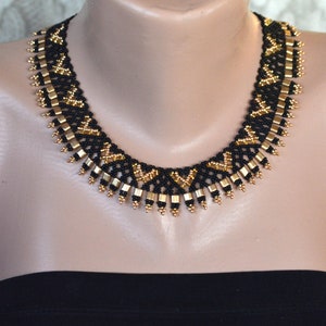 Black Gold Minimalist Necklace, Beaded Collar Necklace, Seed Bead ...
